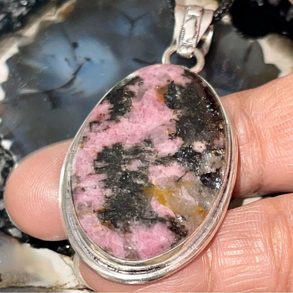 Earthy Rhodonite Pendant 2” - Picture 4 of 14